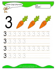 3 Rakamı Çizgi Çalışmaları Çalışma Sayfaları